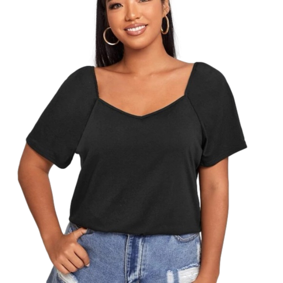 Black Solid Puff sleeve top - Picture 6 of 10